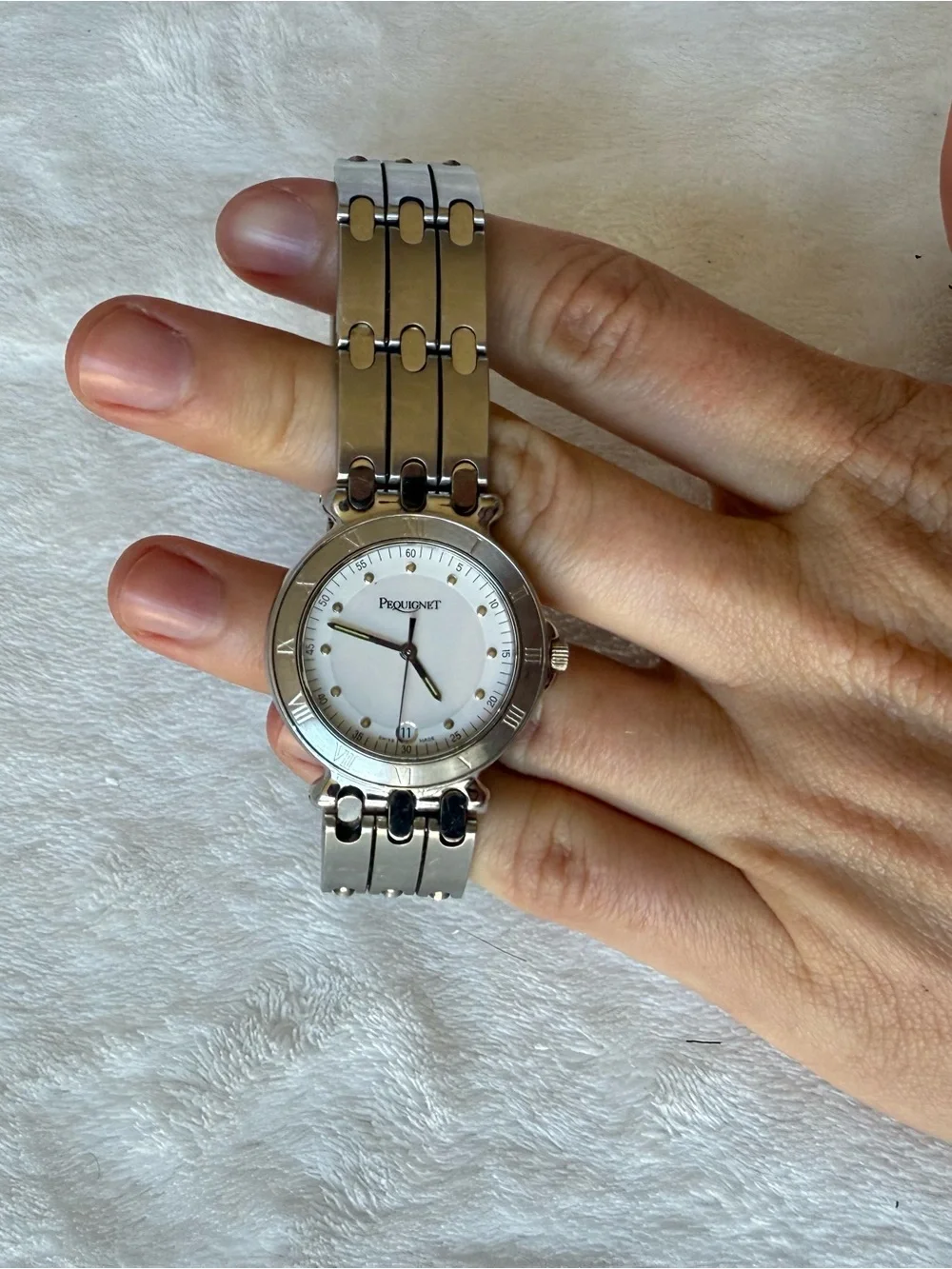 Vintage Pequignet Moorea Ref. 8816 313 Swiss quartz wristwatch, circa 1990s.